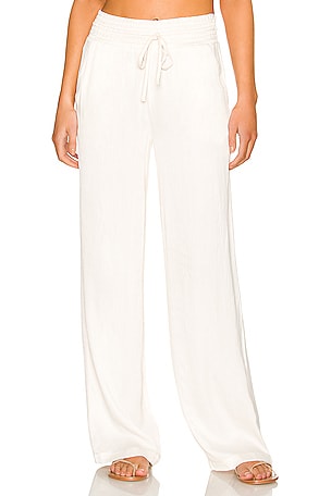 Bobi BLACK Sleek Textured Woven Pant in Ivory REVOLVE