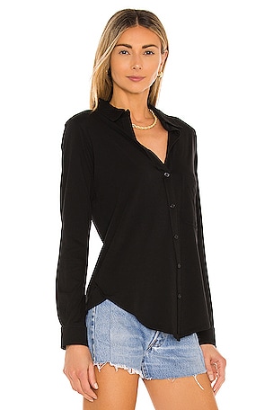 Bobi Light Weight Jersey Button Up in Black