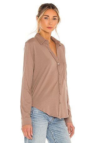 Bobi Light Weight Jersey Button Up in Brown