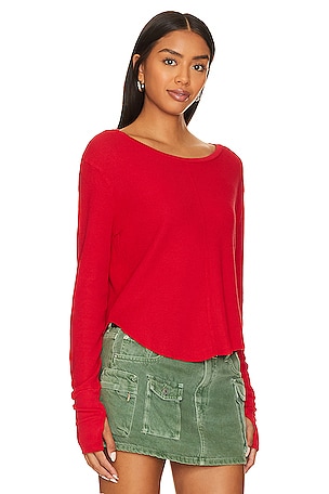 Bobi Cropped Long Sleeve Top in Red