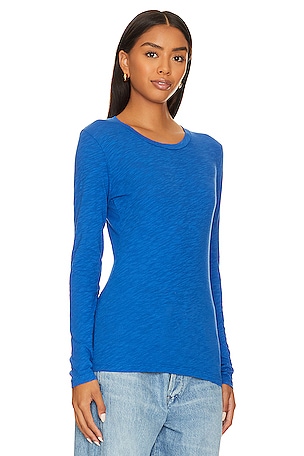 Bobi Crew Neck Long Sleeve Top in Blue