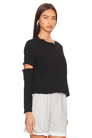 Bobi Elbow Cut Long Sleeve Top in Black