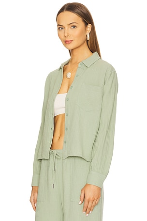 Bobi Cropped Button Up Shirt in Sage
