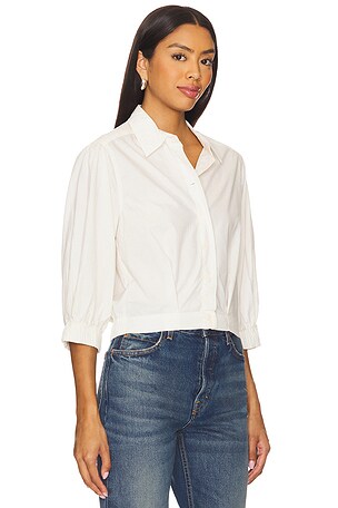 Bobi Puff Sleeve Cropped Top in White