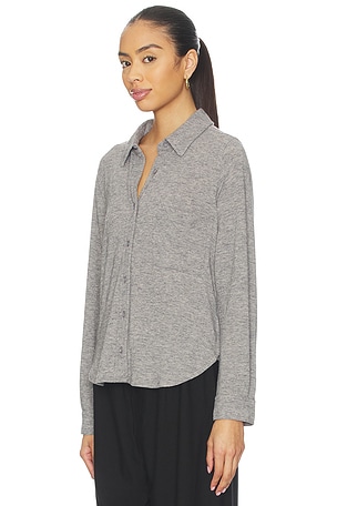 Bobi Button Front Collar Tee in Grey