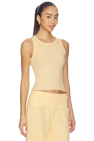 Bobi Cropped Rib Tank Top in Peach