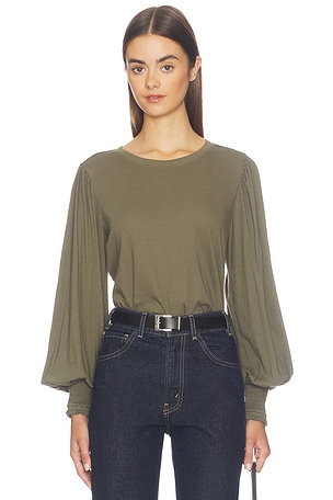 Smocked Cuff Rib Neck Tee Bobi