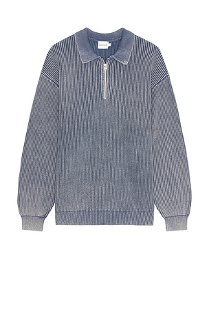 Acid Washed Half Zip Knit Pullover Bound