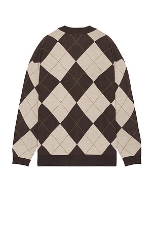 Bound Check Wool Grandad Cardigan in Brown