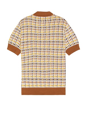 Bound Finn 1/4 Zip Dogtooth Knit Polo in Brown