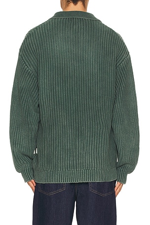 Bound Open Collar Acid Wash Knit Sweater in Green