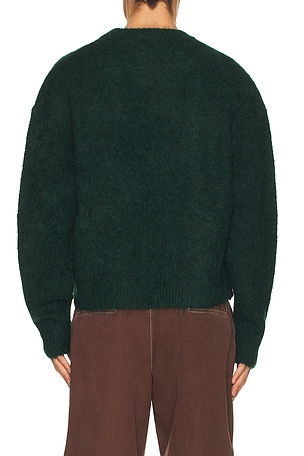 Bound Dexter Cropped Alpaca Knit Sweater in Dark Green