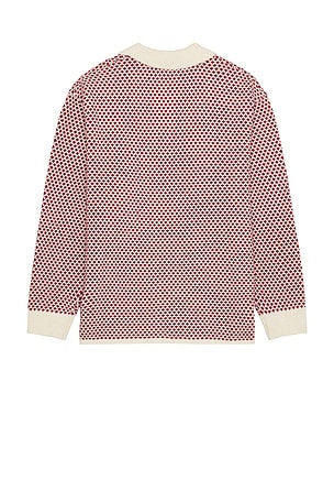 Bound Polka Retro Button Knit Sweater in Red