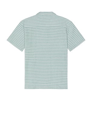 Bound Stripe Terry Towel Cotton Shirt in Teal