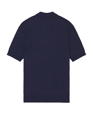 Bound Ribbed Knit Polo in Blue