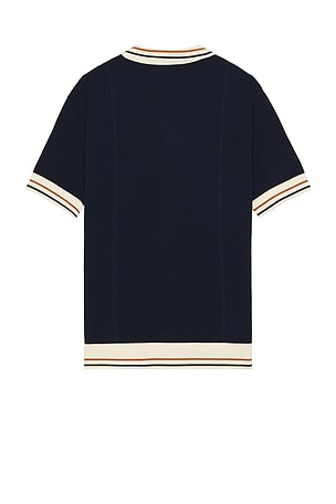 Bound Stevie Waffle Ribbed Knit Polo in Blue