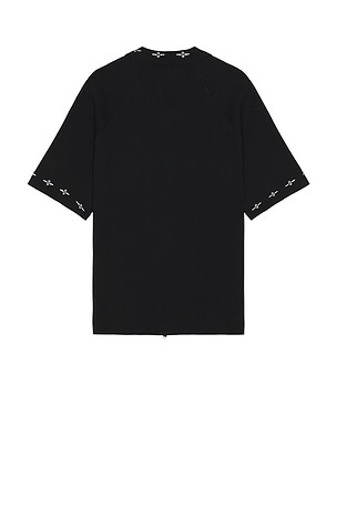 Bound Aztec Cropped Zip Knit Polo in Black