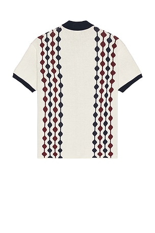 Bound Abbey Knit Shirt in White,Burgundy