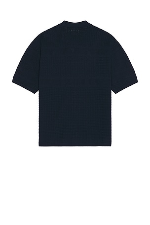 Bound Rupert Crochet Knit Shirt in Navy. Size S. Also