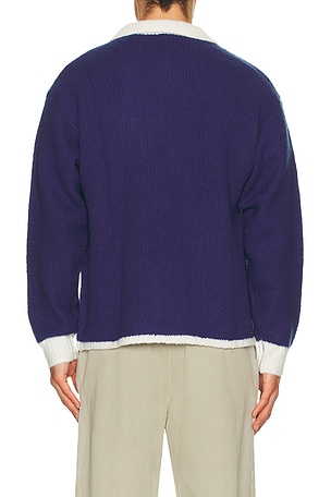 Bound Oxford Wool Button Up Knit Shirt in Blue