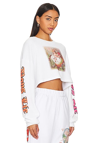 Boys Lie Nestled Up Long Sleeve Crop Tee in White