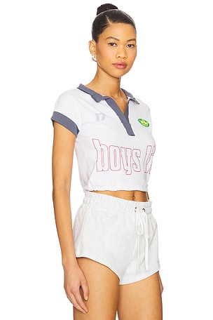 Boys Lie Tennis Courts Rugby Cropped Polo in White