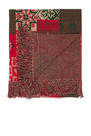 Beams Plus Blanket Double Jacquard Patchwork Like Pattern in Red