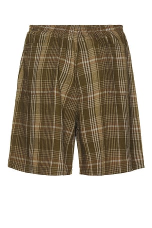 Beams Plus Gym Shorts Mesh Plaid in Brown