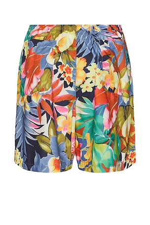 Beams Plus Gym Shorts Tropical Pattern Print in Blue
