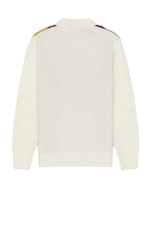 Beams Plus Knit Polo Collar Line in White