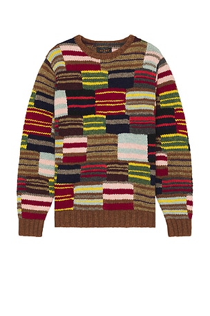 Crew Hand Knit Patchwork Sweater Beams Plus