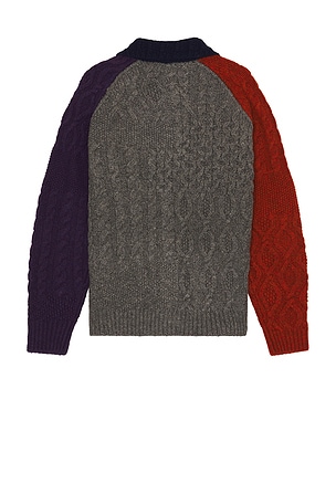 Beams Plus Cardigan Alan Patchwork in Brown