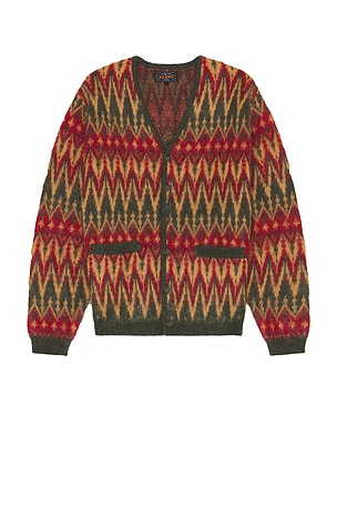 Cardigan Double Jacquard Chevron Pattern Beams Plus