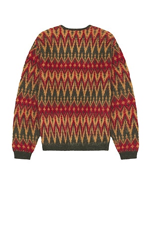 Beams Plus Cardigan Double Jacquard Chevron Pattern in Green