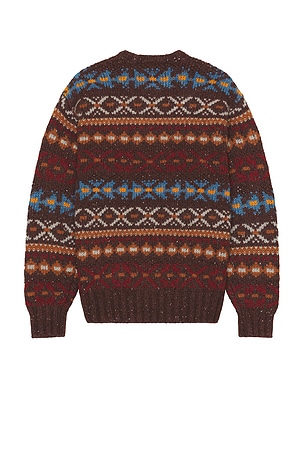 Beams Plus Crew Fair Isle Pattern 3g Sweater in Brown