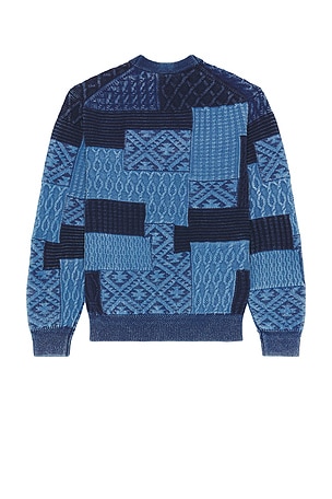 Beams Plus Cardigan Indigo Patchwork Like Jacquard in Blue. Size S. Also