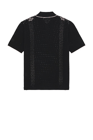 Beams Plus Knit Polo Mesh Stripe in Black