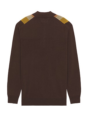 Beams Plus Knit Polo Stripe Argyle in Brown