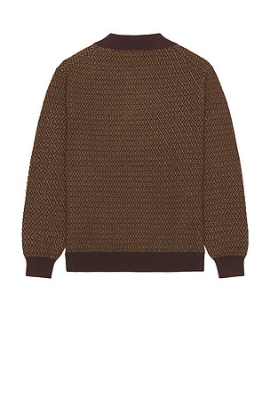 Beams Plus Knit Polo Diamond Pattern in Brown. Size S. Also