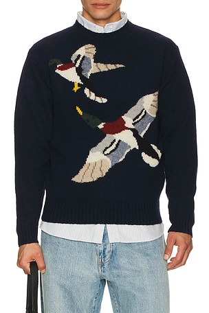 Crew Intarsia Duck Pattern Sweater Beams Plus