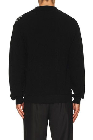 Beams Plus Knit Polo Born Stripe 14G en Noir