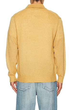 Beams Plus Knit Polo 9G Wool Silk Shaggy Yarn in Yellow. Size M. Also