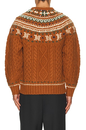 Beams Plus Crew Nordic Cable Sweater in Brown. Size M. Also