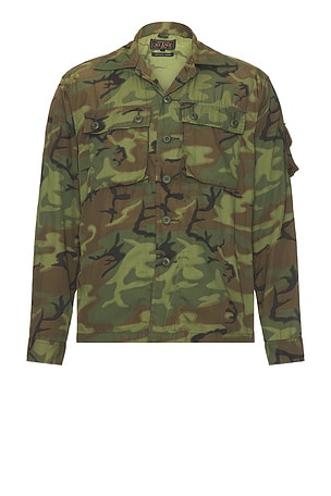 Mesh Camo Jacquard Mapping Print Shirt in Camo Beams Plus