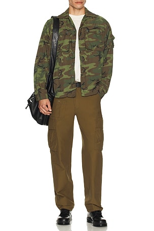 Beams Plus Mesh Camo Jacquard Mapping Print Shirt in Camo in Green