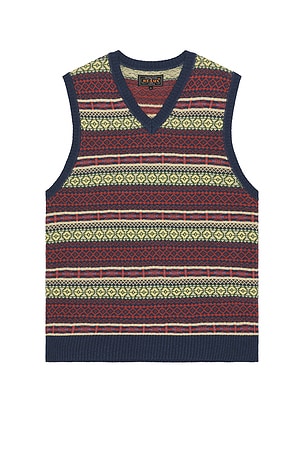 Cotton Linen Vest Fair Isle Pattern Beams Plus