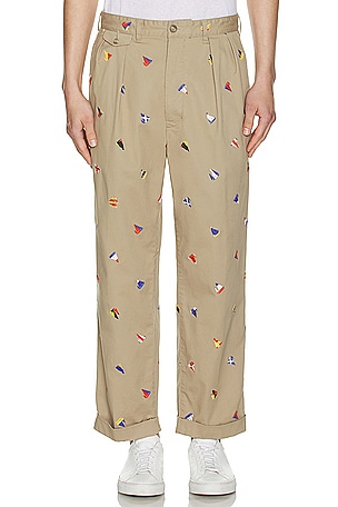 2 Pleats Trousers Embroidery On Print Beams Plus