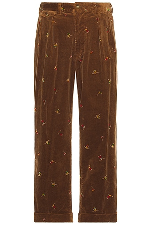 2 Pleats Trousers Corduroy Embroidery Like On Skier Print Beams Plus