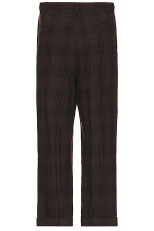 Beams Plus Ivy Trousers Wide Recycle Wool Plaid in Brown