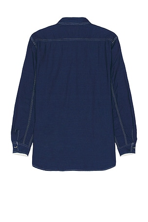 Beams Plus Work Indigo Chambray Shirt in Denim-Dark